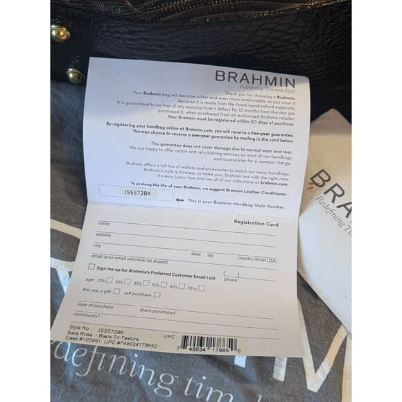 RARE Brahmin Black Brown Melbourne Sara Rose Tri Texture Handbag Crossbody Strap - Picture 15 of 15